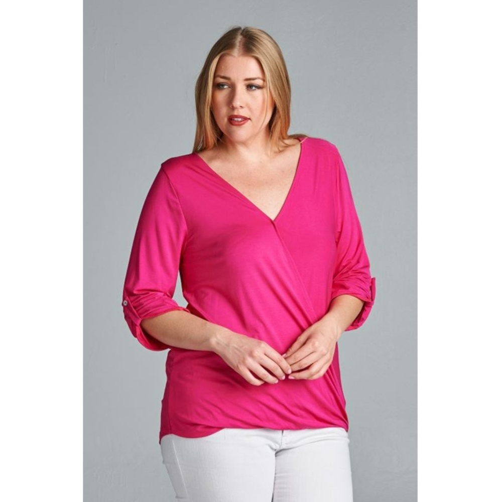 Plus Size Hot Pink Wrap Top